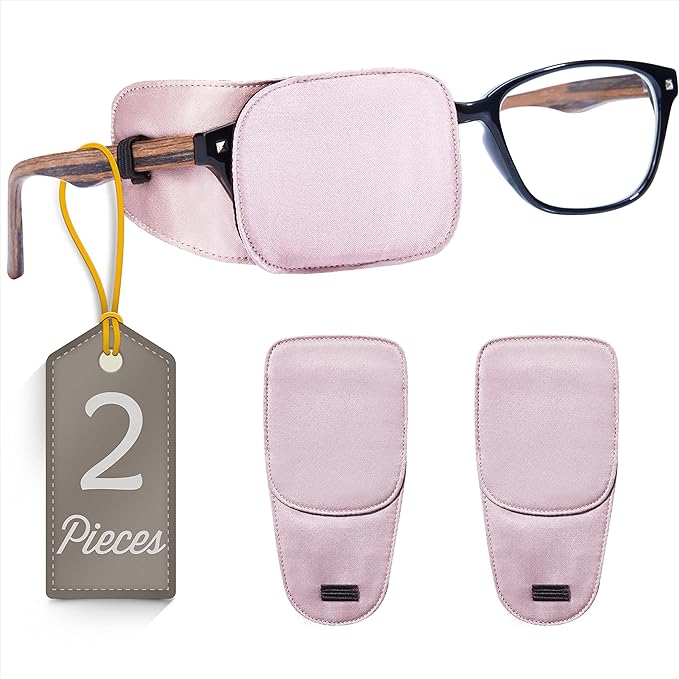 Astropic 2Pcs Silk Eye Patches for Adults Kids Glasses to Cover Either Eye (Medium, Dusty Rose Pink)