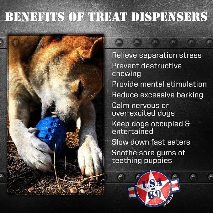 SodaPup USA-K9 Grenade – Durable Dog Treat Dispenser and Chew Toy Made in USA from Non-Toxic, Pet Safe, Food Safe Natural Rubber Material for Mental Stimulation, Problem Chewing, Calming Nerves & More