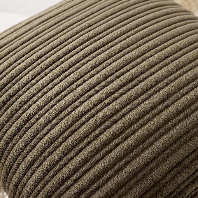 UGASA Velvet 12x20 Inch Lumbar Soft Throw Pillow Covers Decorative Corduroy Striped Both Sides Solid Rectangular Cushion Cases Boho Farmhouse for Couch Bedroom Sofa Home, Pack of 2, Olive Green