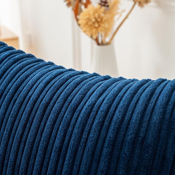 UGASA 14x20 Inch Pillow Cover Pack of 1 Soft Boho Stripe Corduroy Long Rectangle Lumbar Cushion Case Farmhouse Decorative Throw Pilowcase for Bed, Couch, Sofa, Bedroom, Living Room, Navy Blue