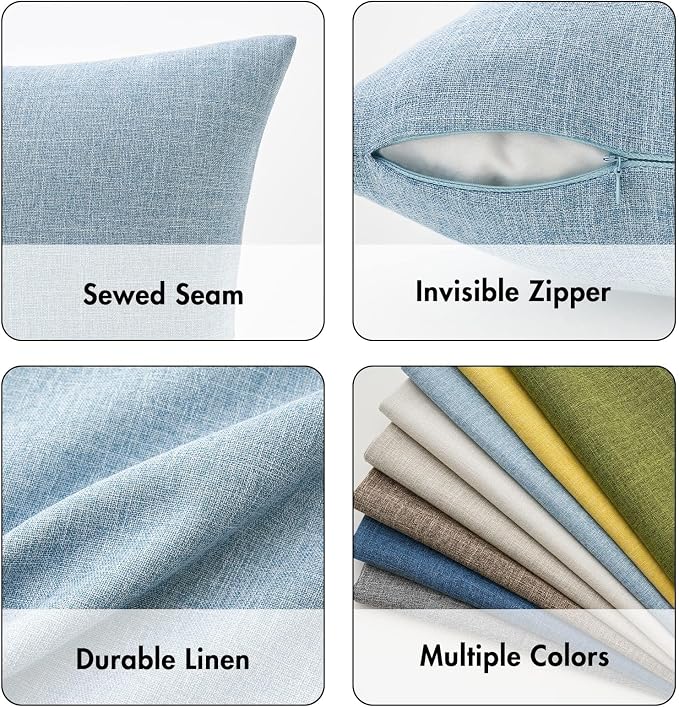 MIULEE Pack of 2 Decorative Linen Burlap Textured Pillow Covers Farmhouse Boho Accent Pillowcases Spring Coastal Home Decor for Couch Sofa Bedroom Living Room 22x22 Inch Light Blue