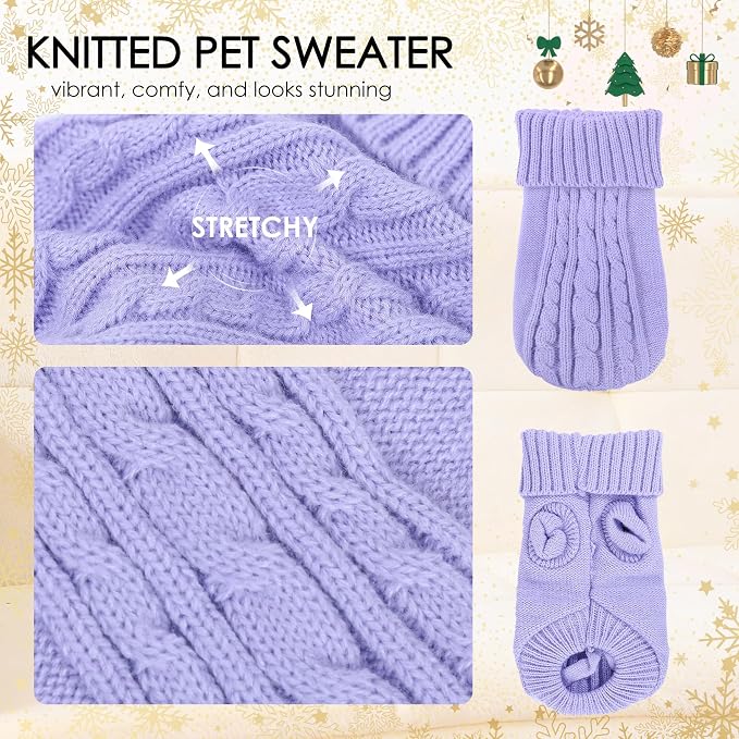 2 Pack Small Dog Sweaters Dog Christmas Sweater Turtleneck Knit Winter Warm Pullover Clothing Pet Cat Cold Weather Outfits for Small Dogs, Green and Purple, Large