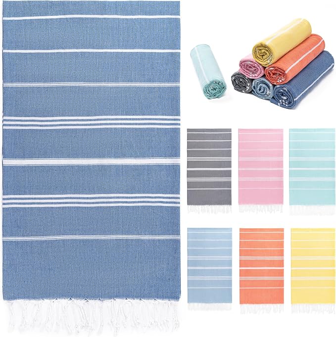 Aegero Turkish Beach Towel, 36"x71" Quick Dry Sand Free Oversized Bath Pool Swim Towel, Lightweight Travel Turkish Towels Vacation Essentials, Blue