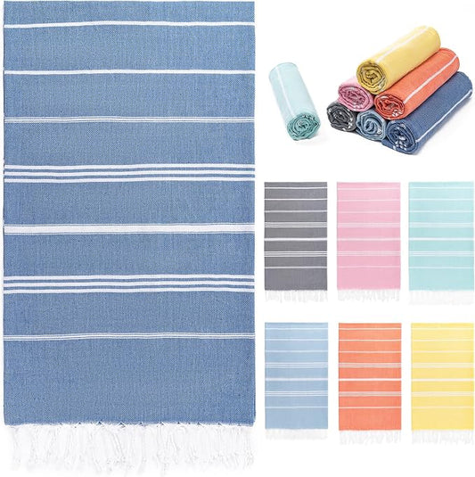 Aegero Turkish Beach Towel, 36"x71" Quick Dry Sand Free Oversized Bath Pool Swim Towel, Lightweight Travel Turkish Towels Vacation Essentials, Blue