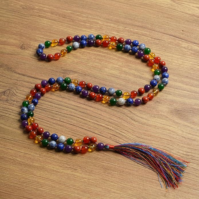 7 Chakra Mala Necklace 108 Beads, Natural Healing Crystal Meditation & Yoga Prayer Beaded Necklace, Spiritual Chakra Jewelry for Men and Women