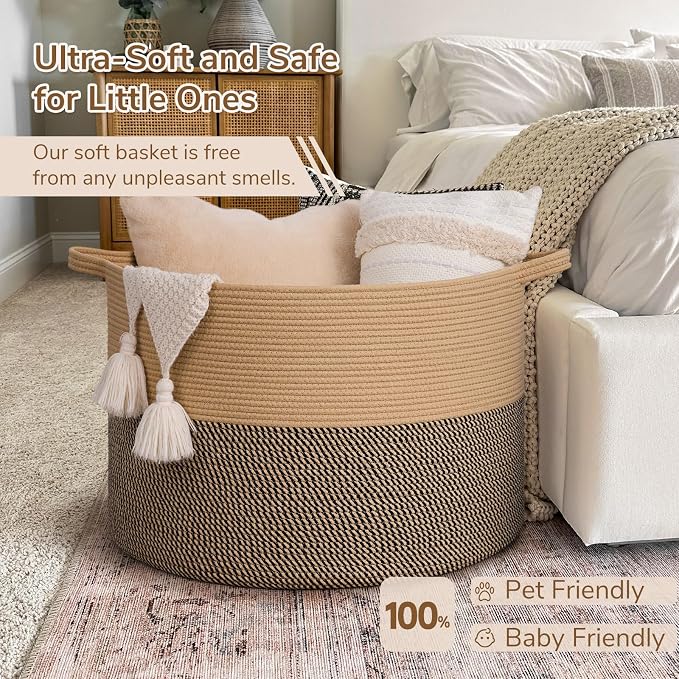 INDRESSME 115L Extra Large Woven Wicker Blanket Basket Living Room | Wicker baskets for organizing shoe, dog toys & pillows. For living room bedroom or nursery decor. soft-touch with handles