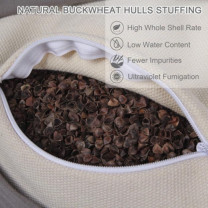 Crescent Zafu Meditation Pillow, D=17" W=11" H=5.5" Zabuton Yoga Bolster, Meditation Cushion, Floor Pouf Yoga Pillow Zippered Organic Cotton Cover Natural Buckwheat kneeling pillow - Large