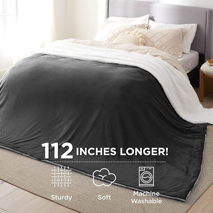 Bedsure GentleSoft Sherpa Fleece Cal King Blankets for Bed, Non-Heated, Thick and Warm Oversized Throw for Women and Men, Soft Fuzzy Plush Large Blanket for Winter, Charcoal, 112x98 Inches