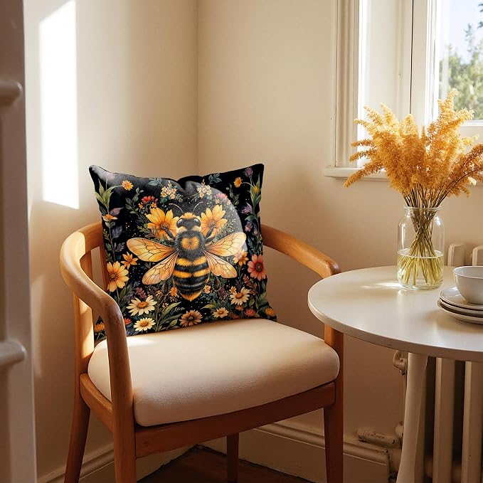 William Morris Inspired Wildflower Bumblebee Pillow Covers 18x18 Set of 2, Bee Lover Gifts, Dark Cottagecore Botanical Summer Honey Bee Decorative Throw Pillow Covers for Home Living Room