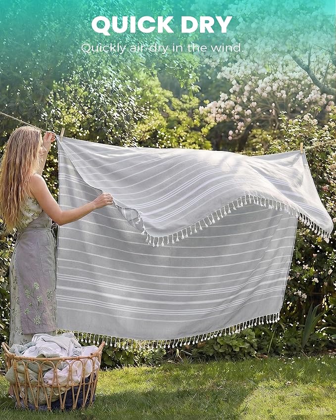 Antfuny Turkish Beach Towel Jumbo Extra Large XL XXL Big Oversized Giant Huge Thin Outdoor Picnic Accessories Airplane Travel Essentials Camping Gears Must Haves Yard Yoga Mat Grey