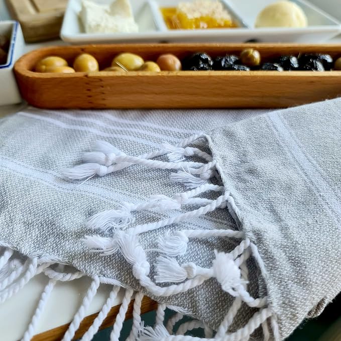 Cacala 100% Turkish Cotton Kitchen Tea Towels, Highly Absorbent Luxury Soft Quick Drying Dish Towel with Hanging Loop for Gym, Yoga, Bath, Sports, Cleaning and Kitchen (23 x 36), Silvergrey