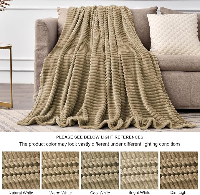 BEDELITE Ribbed Jacquard Brown Fleece Throw Blanket for Couch, 50x60 Inch | Soft Warm Decorative Fluffy Blanket, Cozy Plush Lightweight Fuzzy Throw Blanket for Bed Sofa Home Room Decor, Gift for Women