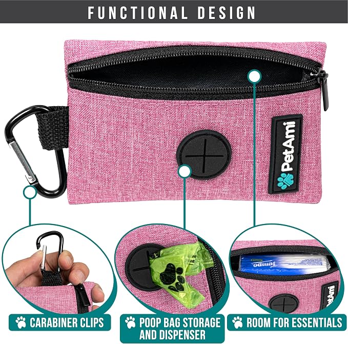 PetAmi Dog Poop Bag Holder for Leash, Pet Waste Bag Dispenser, Pink