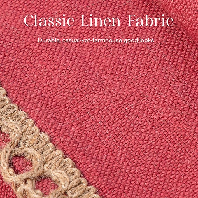Phantoscope Pack of 2 Farmhouse Decorative Throw Decorative Pillow Cover Burlap Linen Trimmed Tailored Edges Red, Plain, 12 x 20 inches, 30 x 50 cm