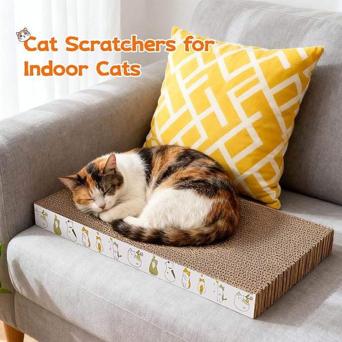 PatiencET Cat Scratching Board 4 Pack, Cardboard Cat Scratcher with Catnips | Flat Double-Sided, For Indoor Small Medium Cats Kittens