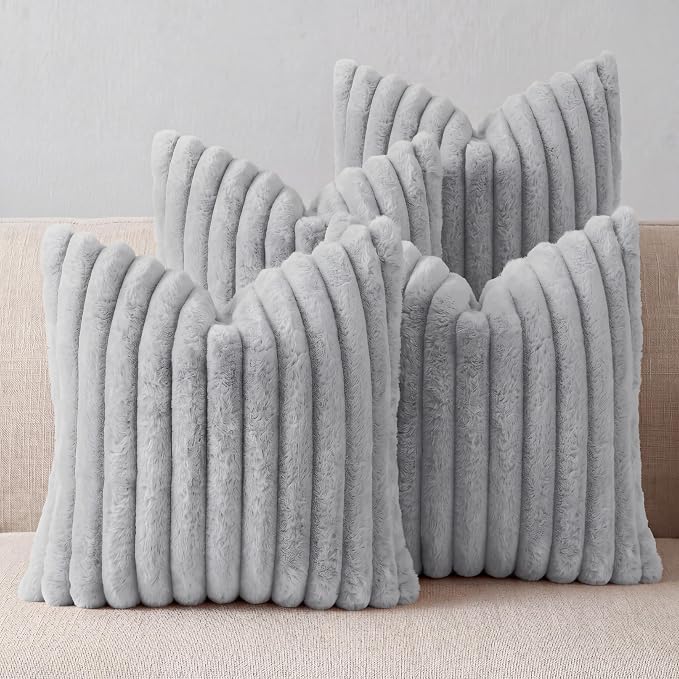 Gray Throw Pillow Covers 18 x 18 Set of 4, Cute Boho Throw Pillow Cover for Couch/Bed, Decorative Pillows Covers for Sofa/Bed, Accent Pillow Covers for Living Room, Rustic/Home/Room Decor