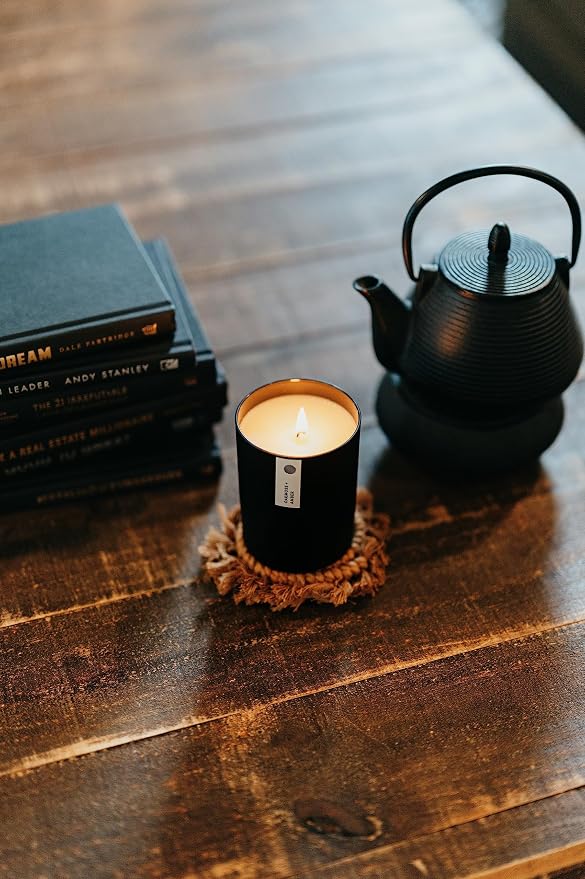 Calyan Wax Co. Smoke & Leather Scented Candle - 75 Hour Burn - Luxury Clean Soy Wax Candles - Long Lasting Black Tumbler Jar Candle for Home - 10.2oz
