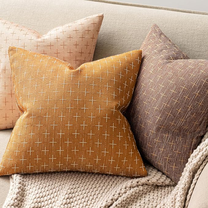MIULEE Pack of 2 Decorative Burlap Linen Spring Throw Pillow Covers Farmhouse Pillowcases Modern Rustic Woven Textured Cushion Cover for Sofa Couch Bed 24x24 Inch Hazel
