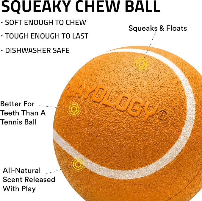 Playology Squeaky Chew Ball Dog Toy - Jumbo, Cheddar Cheese Scent