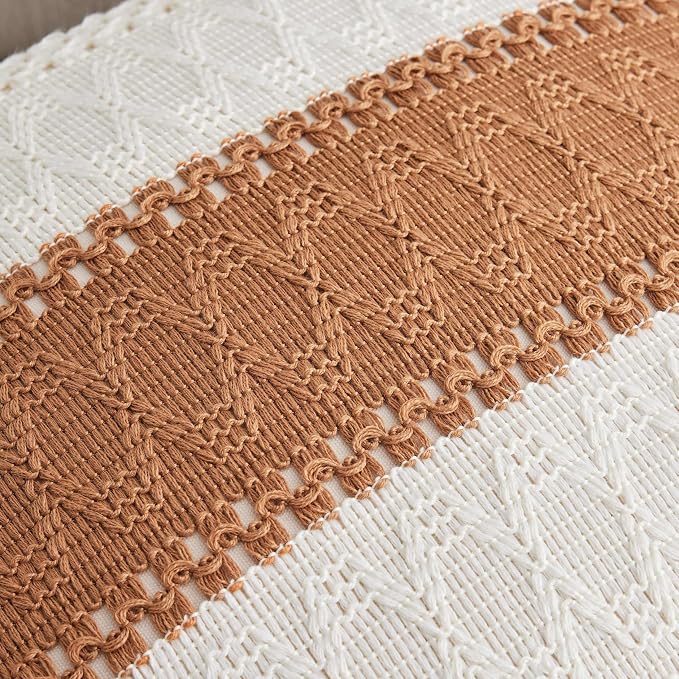 2 Pack Boho Throw Pillow Covers, Contrast Caramel 18x18in | Soft Breathable Cotton, Farmhouse Decorative Couch Pillow Cases, Cushion Covers for Sofa Bed Living Room Home Decor