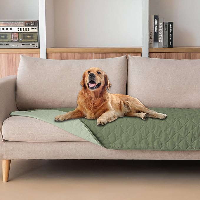 gogobunny Waterproof Blanket, Couch Covers for Dogs, Reversible Protector | 3X Stronger Leakproof, Scratch Proof Durable Furniture Protection, Stain Resistant, Washable, 30x70 Inch Dark/Light Green