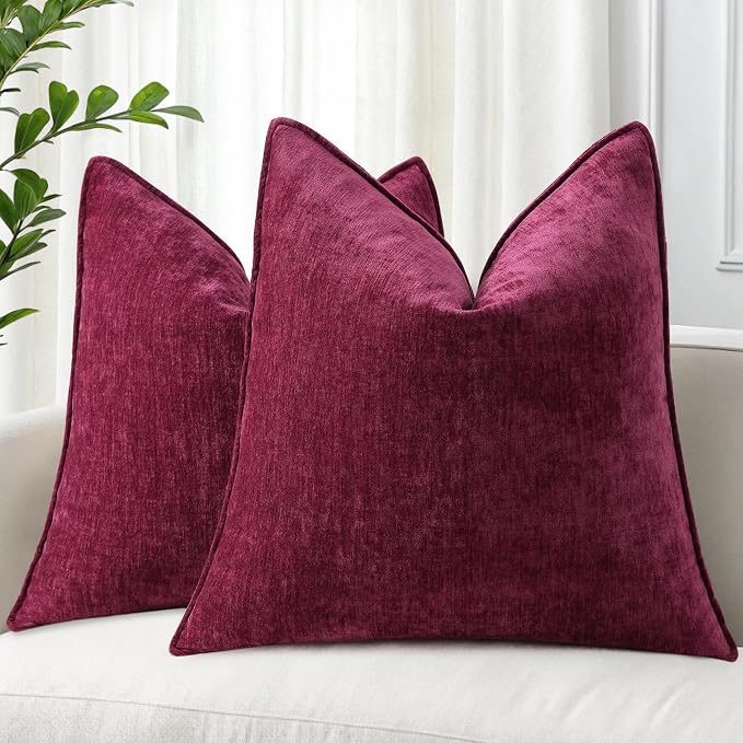 decorUhome Chenille Rhododendron Throw Pillow Covers 18x18 Set of 2 | Fall Soft Couch Decorative Modern Velvet Pillow Cases with Elegant Design for Sofa Bed Living Room Home Decor