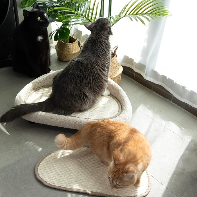 Cat Sisal Scratcher Bed with Refill Pad, Horizontal Scratching Sofa, Sisal Couch for Indoor Cats, Off-White Color