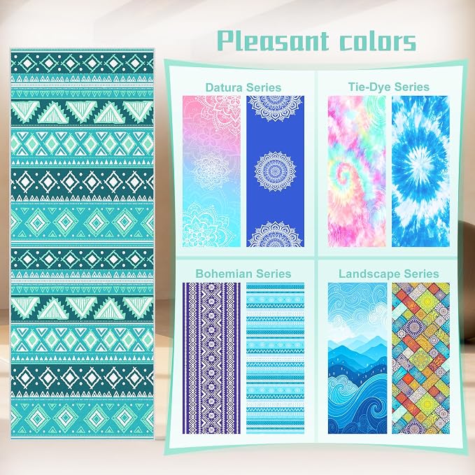 Yoga Towel,Absorbent Yoga Mat Towel for Hot Yoga Non Slip,Stylish Prints,Ideal for Workouts,Hot Yoga,Bikram,Pilates Equipment,72 x 27 in,Green Triangle Geometry