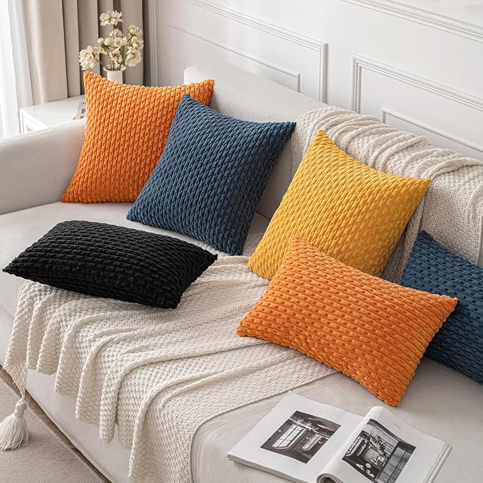 MIULEE Fall Decorative Throw Pillow Covers 20x20 Orange Textured Corduroy | Pack of 2 Striped Pillow Covers Modern Farmhouse Autumn Home Decor for Couch Bed Sofa Living Room