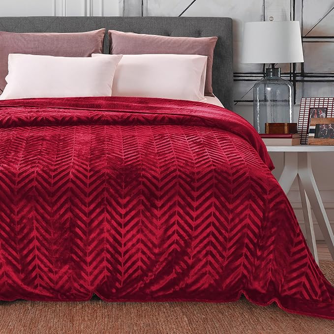Whale Flotilla Flannel Fleece Fall Bed Blanket Twin XL Size, Red | Lightweight Breathable Soft Bedspread, Plush Fluffy Coverlet Chevron Design Decorative Blanket for Home Life, 90x66 Inch