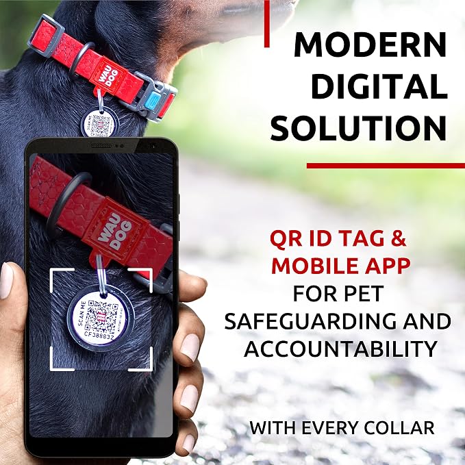 WAUDOG Waterproof Dog Collar Airtag Holder QR Tag Small Medium Large Dogs | Water and Dirt Resistant, Quick Dry QR Pet Tag Adjustable Durable Comfort for Male and Female Dogs Outdoor Walking Training