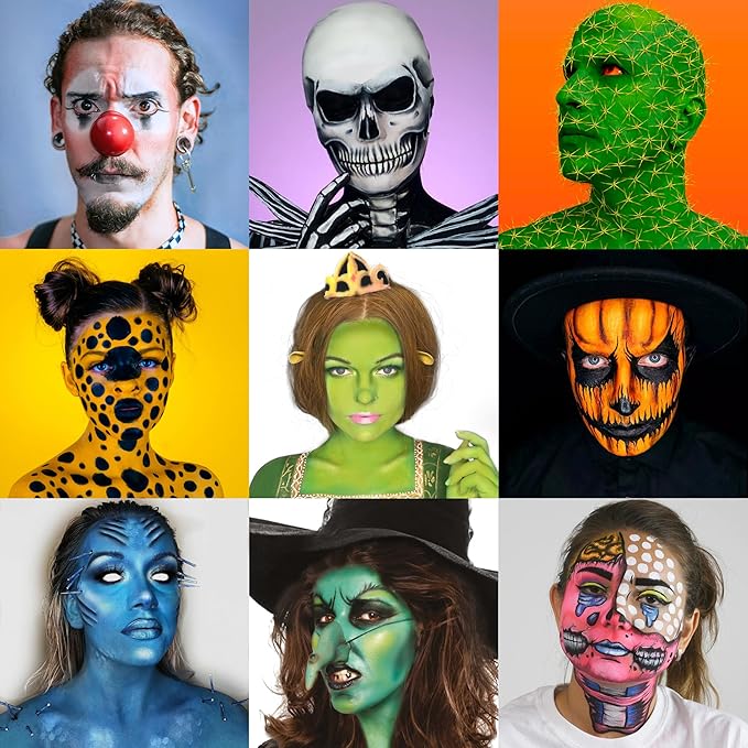 CCbeauty 36 Colors Face Body Paint Oil Based, Safe Neon Face Painting Palette Kit with Translucent Setting Powder,10 Black Brushes for Halloween SFX Special Effects Costume Cosplay Makeup