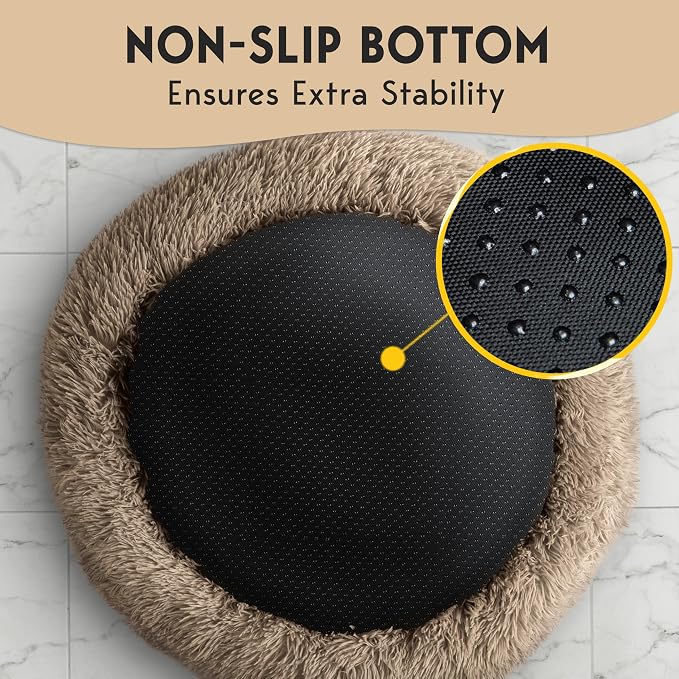 PetJett XL Dog Bed for Large Sized Dog - 45'' Extra Large Dog Bed, Washable Dog Bed - Anti-Slip Super Soft Round Donut Bed, Fluffy Faux Fur Anti-Anxiety Premium Comfort Pet Bed, Fits Dogs upto 120 lbs