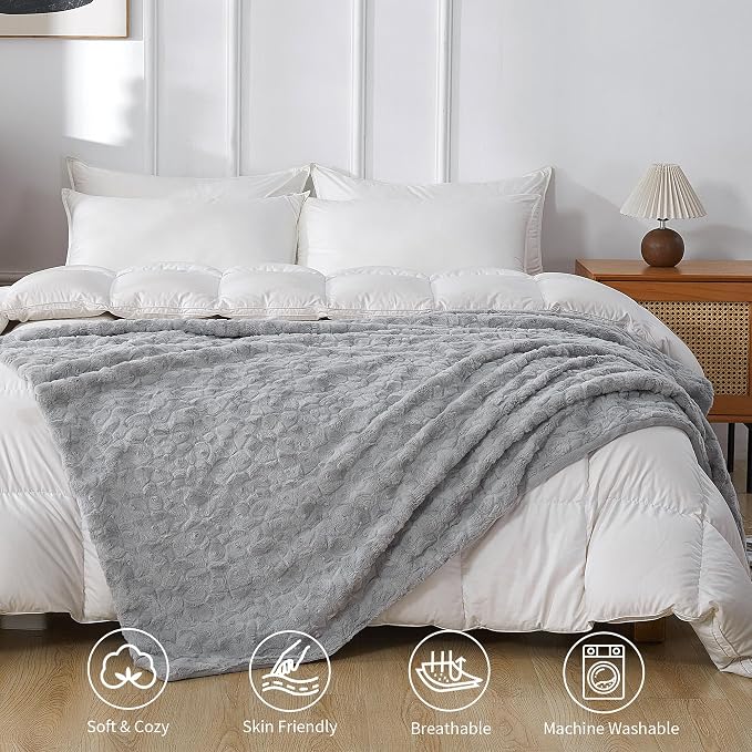 Fluffy Reversible Faux Fur Throw Blanket Thick Warm Blankets Cozy for Couch | Soft Plush Machine Washable Bed Home Decor, Large 50x70 Inch, for Women Men