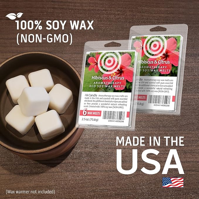I & Candle, Aromatherapy Wax Melts. 100% Soy Wax (Non-GMO) - Hibiscus & Citrus (2 Pack)