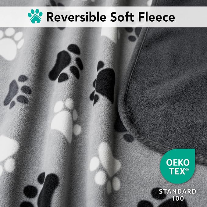 PetAmi Waterproof Dog Blanket for Couch, Pee Proof Reversible Cat Blanket for Sofa Bed Furniture Protector, Soft Fleece Washable Pet Throw for Dogs Cats Puppies Kittens, 40x60 Paw Print Gray