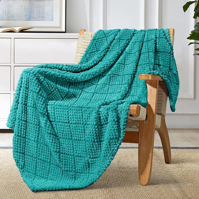 Whale Flotilla Soft Fleece Throw Blanket for Couch, Teal | Jacquard Waffle Blankets for Home Decor, Lightweight and Cozy, All Season Suitable, 50x60 Inch