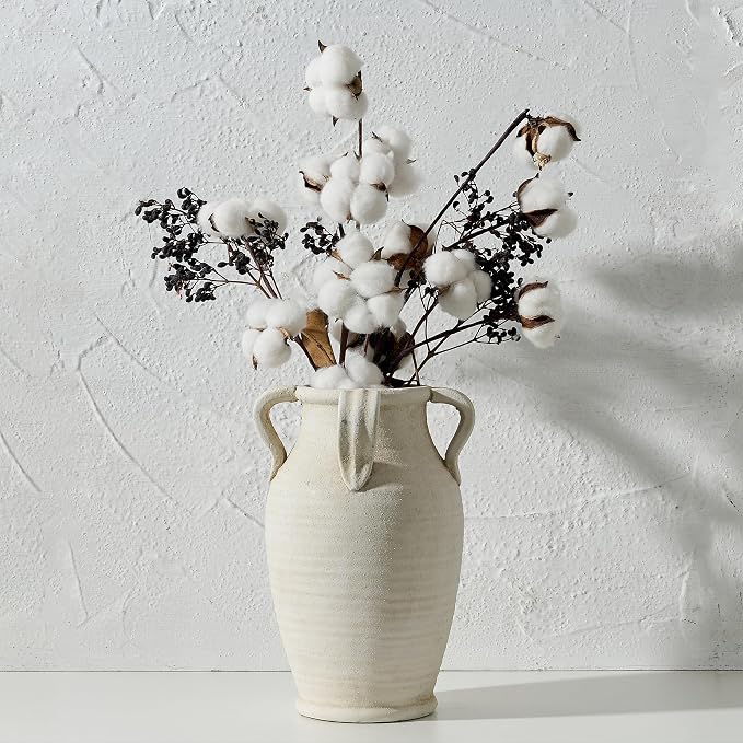 Emotionally Grounded Vase, Vaseking Large Ceramic Rustic Vase with 4 Handles, 10.83 inch Minimalist Decorative Farmhouse Tall Vases for Home Decor, Living Room, Enterway, Table Decoration, Fossil