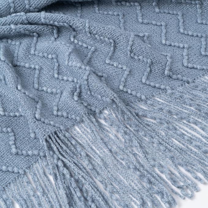 BATTILO HOME Throw Blanket for Couch, Textured Knit Throw, Bluish Grey Throws for Home Decor, Soft Blanket Throw for Bedroom Decor Housewarming Gifts, 50"x60"