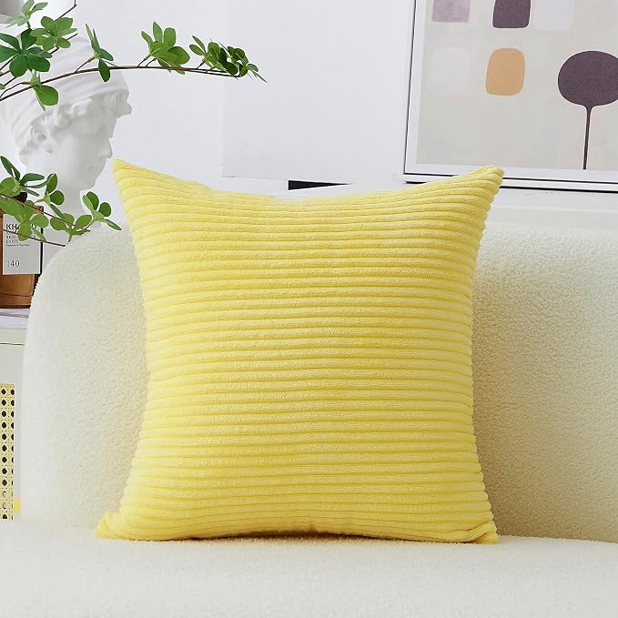 Home Brilliant Solid Striped Summer Pillow Cover Yellow Square 20x20 Throw Pillow Cover Soft Boho Plush Pillow Case for Living Room Bedroom Patio Decor, 20 x 20 inch (50cm), Sundress