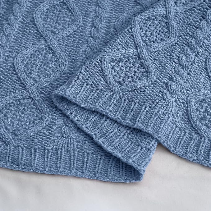 Homiest Dusty Blue Cable Knit Throw Blanket 60x80 Inch, Diamond Texture | Pure Acrylic, Lightweight & Breathable, All-Season Use, Machine Washable, Wrinkle & Fade Resistant, for Couch Bed And Sofa