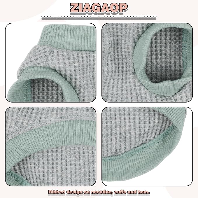 3 Pack Nylon Waffle Dog Shirts for Small Dogs, Lightweight Breathable Pet Sweatshirt, Warm Soft Puppy Clothes Outfit for Indoor Outdoor Dog Cat Apparel.Green Blue Gray S