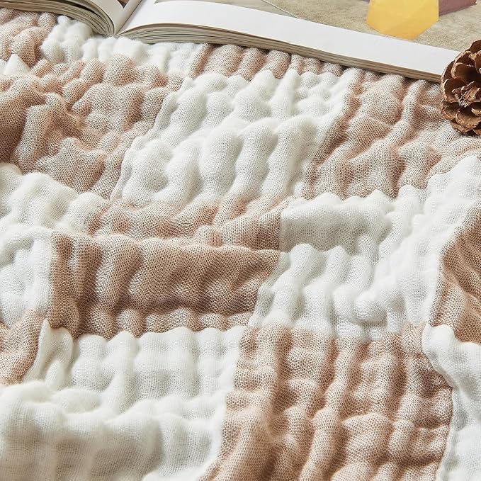 EMME Cooling Muslin Twin XL Blanket - Checkered Lightweight Summer Cotton Blankets of Rayon Derived from Bamboo for Hot Sleepers, Ultra Soft Breathable All Season Gauze