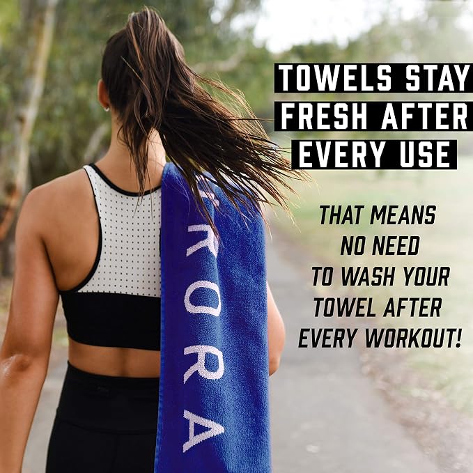Blue Organic Cotton Gym Towel for Men and Women - Silver Infused Sweat Towels for Gym, 500 GSM, 31.5"x15.75" - Soft Absorbent Workout Towels for Yoga and Sports, Exercise Towel