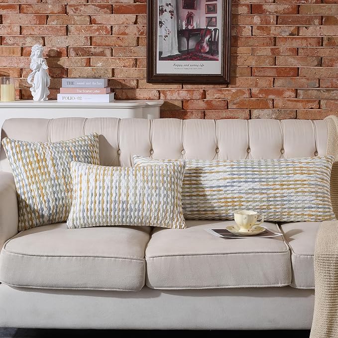 Set of 2 Boho Chenille Pillow Cover Decorative Tufted Pillowcase for Couch Bed Sofa Bedroom Living Room Modern 18 x 18-Inch Grey