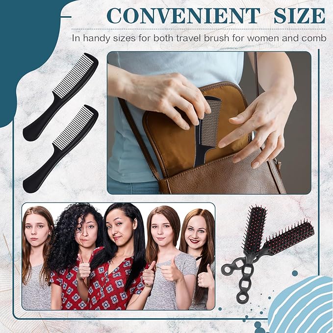SiliFine 96 Pcs Bulk Hair Brush Combs for Homeless Individually Wrapped Hair Brush and Comb Set for Women Hotel Nursing Charity Travel(Black)