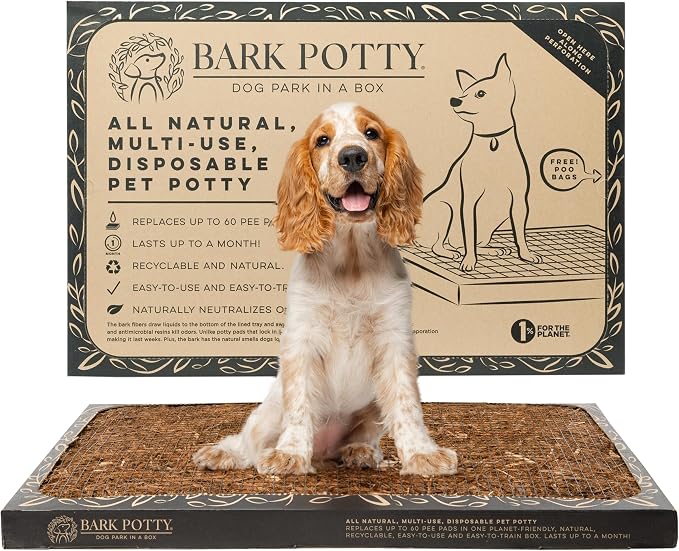 Bark Potty Disposable Dog Litter Box - Natural Bark Dog Potty Tray 30x20 | No-maintenance indoor dog potty for apartments & busy pet parents. Leak-resistant, reduces odors, replaces up to 60 pee pads