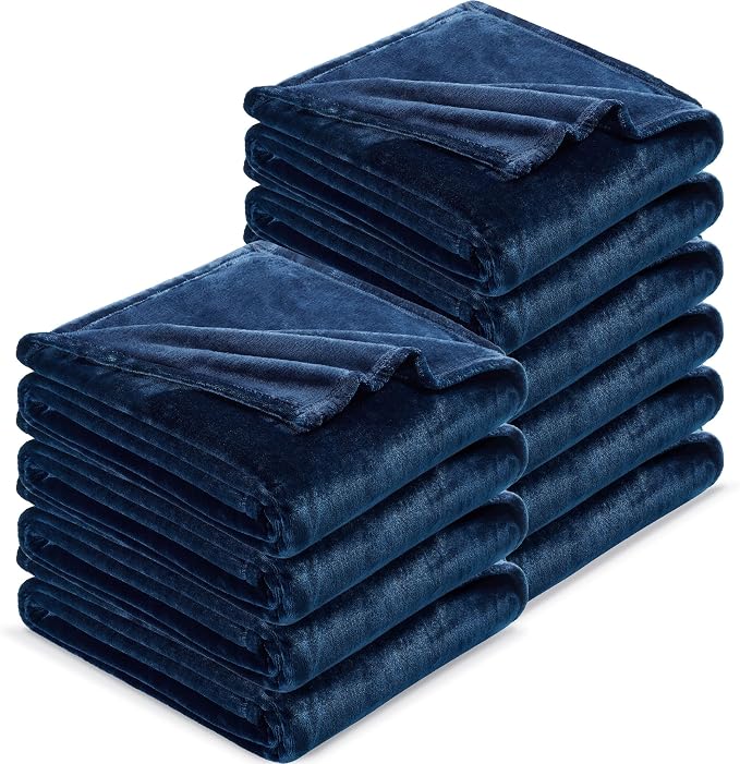 DREAMNINE Pack of 10 Fuzzy Soft Fleece Throw Blanket for Couch Sofa 50" x 60", Decorative Solid Lightweight Velvet Blankets for Chair, Cozy Accent Shaggy Micro Flannel Blanket for Bedroom, Navy Blue