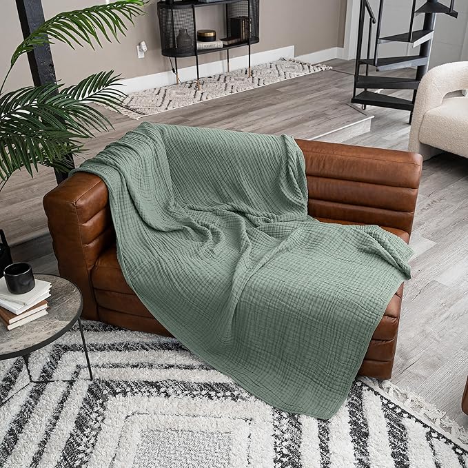 Comfy Cubs Adult Muslin Blanket 90x66” Twin Swaddle Blankets, Fern | 6 Layer Soft, Breathable & Lightweight Muslin Adult Blanket - Machine Washable & Designed in the US Bedding for All Seasons