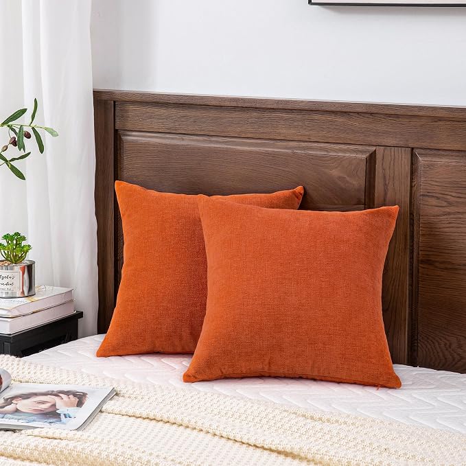 GAWAMAY Decorative Square Throw Pillow Covers 20x20 Inch Set of 2, Super Soft Chenille Pillows Farmhouse Fall Pillowcase for Living Room Bedroom Sofa Couch Cushion Cover Burnt Orange 50x50cm/20x20